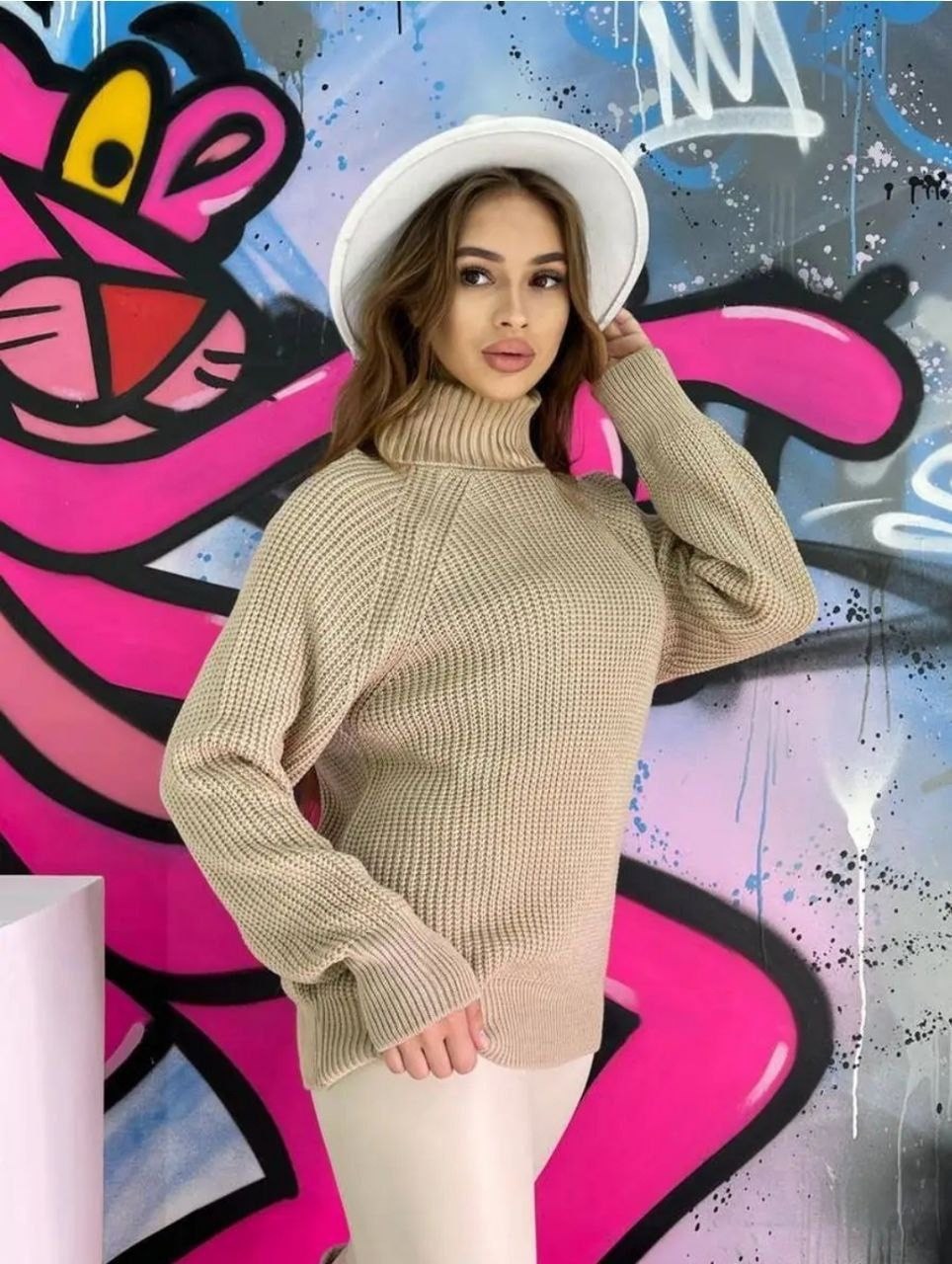 свитер оверсайз с горлом вязаный теплый beige,свитер оверсайз с горлом вязаная теплая,свитера женские,свитер женский зеленый,свитер вязаный женский