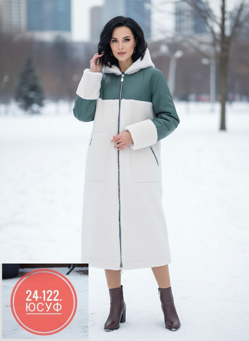 дубленка женская,зимняя двухсторонняя дублёнка с капюшоном,комбинированное пальто,дубленка зимняя,пальто женские