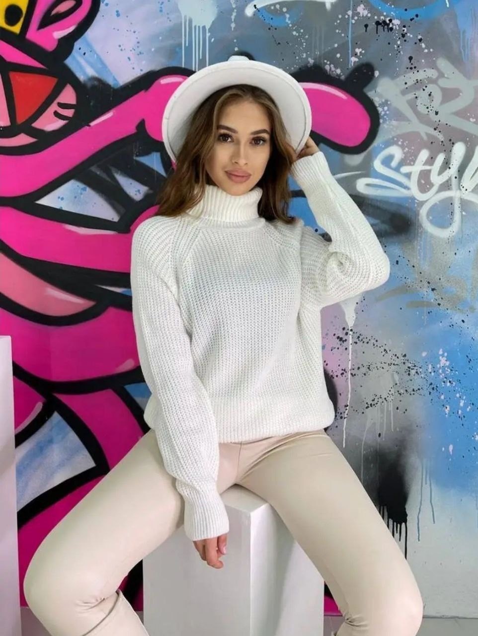 свитер оверсайз с горлом вязаный теплый beige,свитер оверсайз с горлом вязаная теплая,свитера женские,свитер женский зеленый,свитер вязаный женский