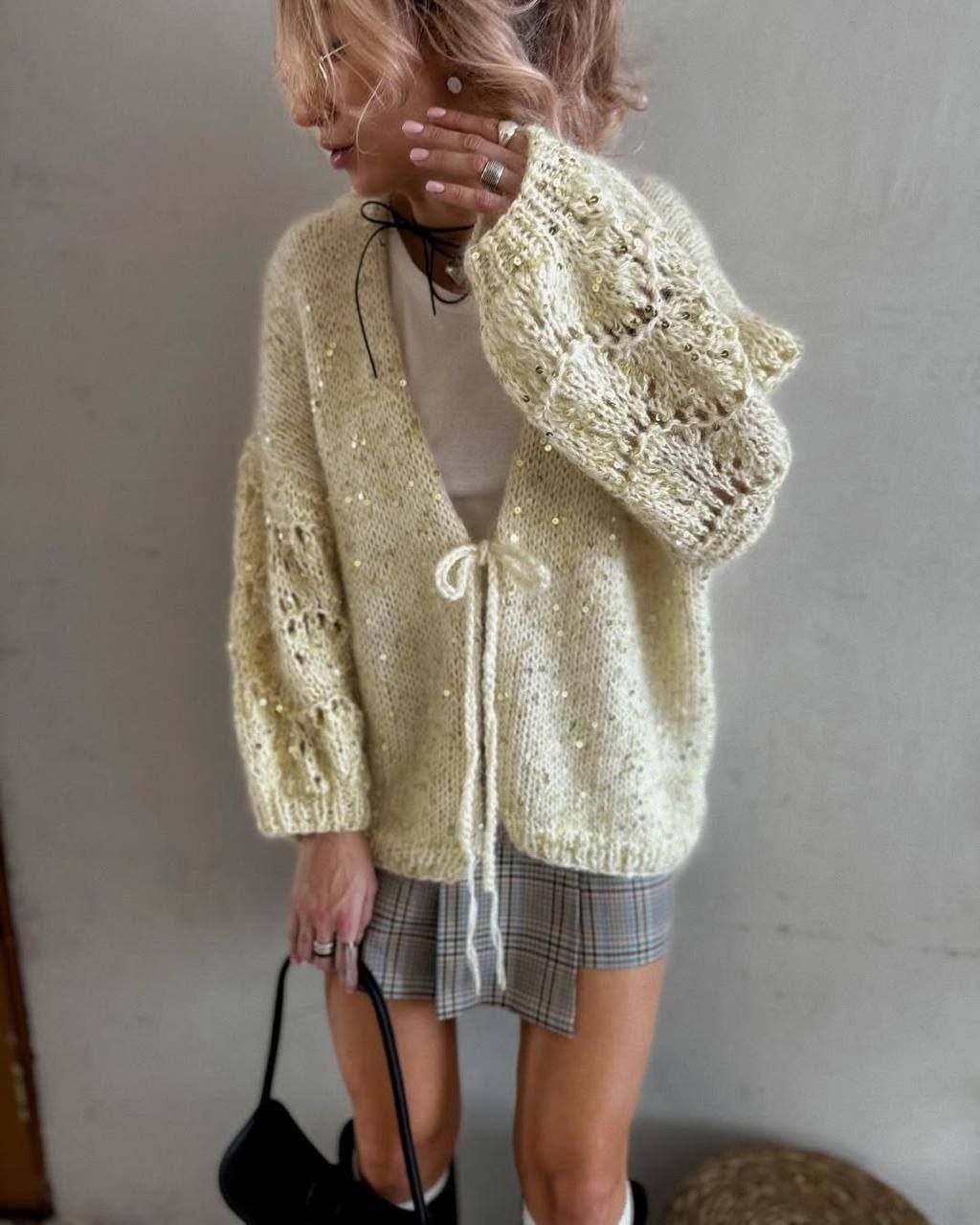 вязаный кардиган,кардиган с пайетками,объемный кардиган из мохера,кардиган вязаный женский,кардиган из мохера