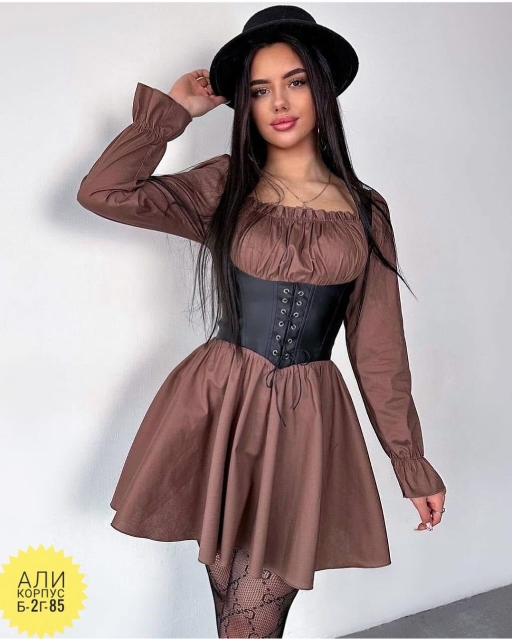 корсет из экокожи,платье из экокожи,платье с корсетом,платье с корсетом ,коричневое платье с корсетом