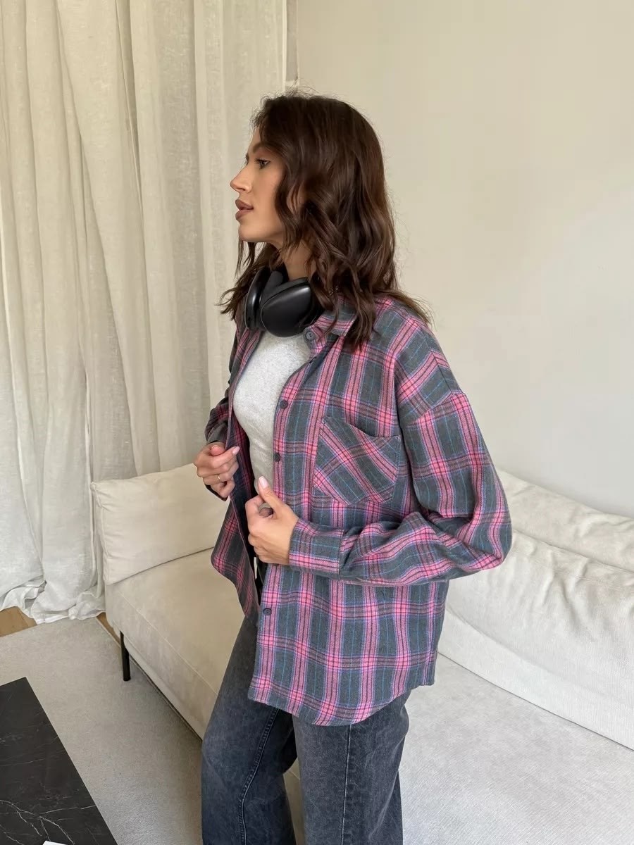 рубашка в клетку свободного кроя,рубашка в клетку свободная,рубашка в клетку,рубашка женская,рубашка оверсайз в клетку удлиненная