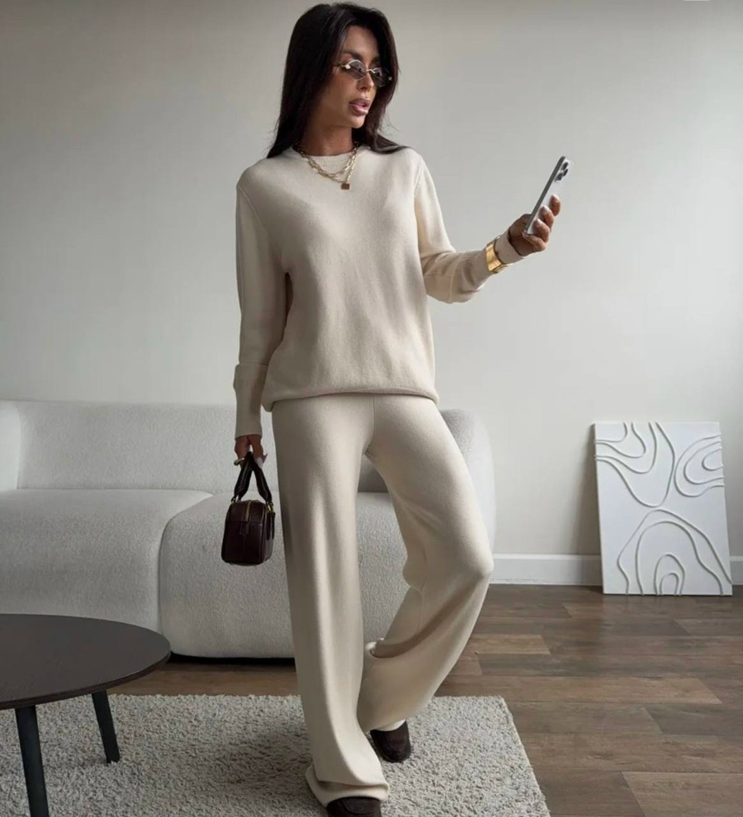 трикотажные костюмы,костюмы женские,стильные костюмы,костюм из футера с брюками палаццо,костюм с брюками