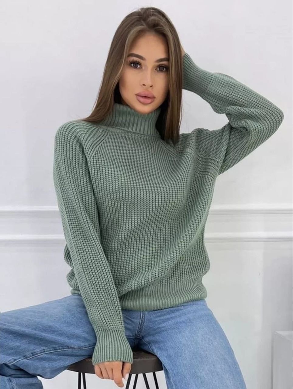 свитер оверсайз с горлом вязаный теплый beige,свитер оверсайз с горлом вязаная теплая,свитера женские,свитер женский зеленый,свитер вязаный женский