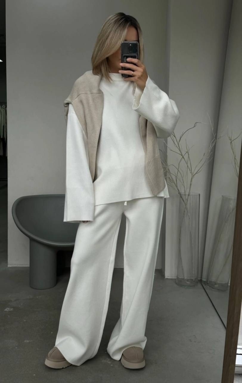 трикотажные костюмы,костюмы женские,стильные костюмы,костюм из футера с брюками палаццо,костюм с брюками