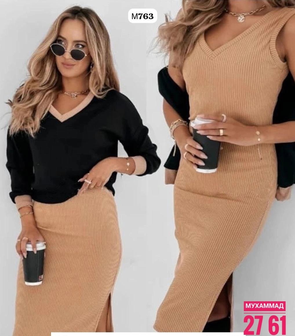 трикотажный женский костюм с юбкой,платье двойка с кофтой,стильный костюм с юбкой,платье с кофтой,женский костюм лапша