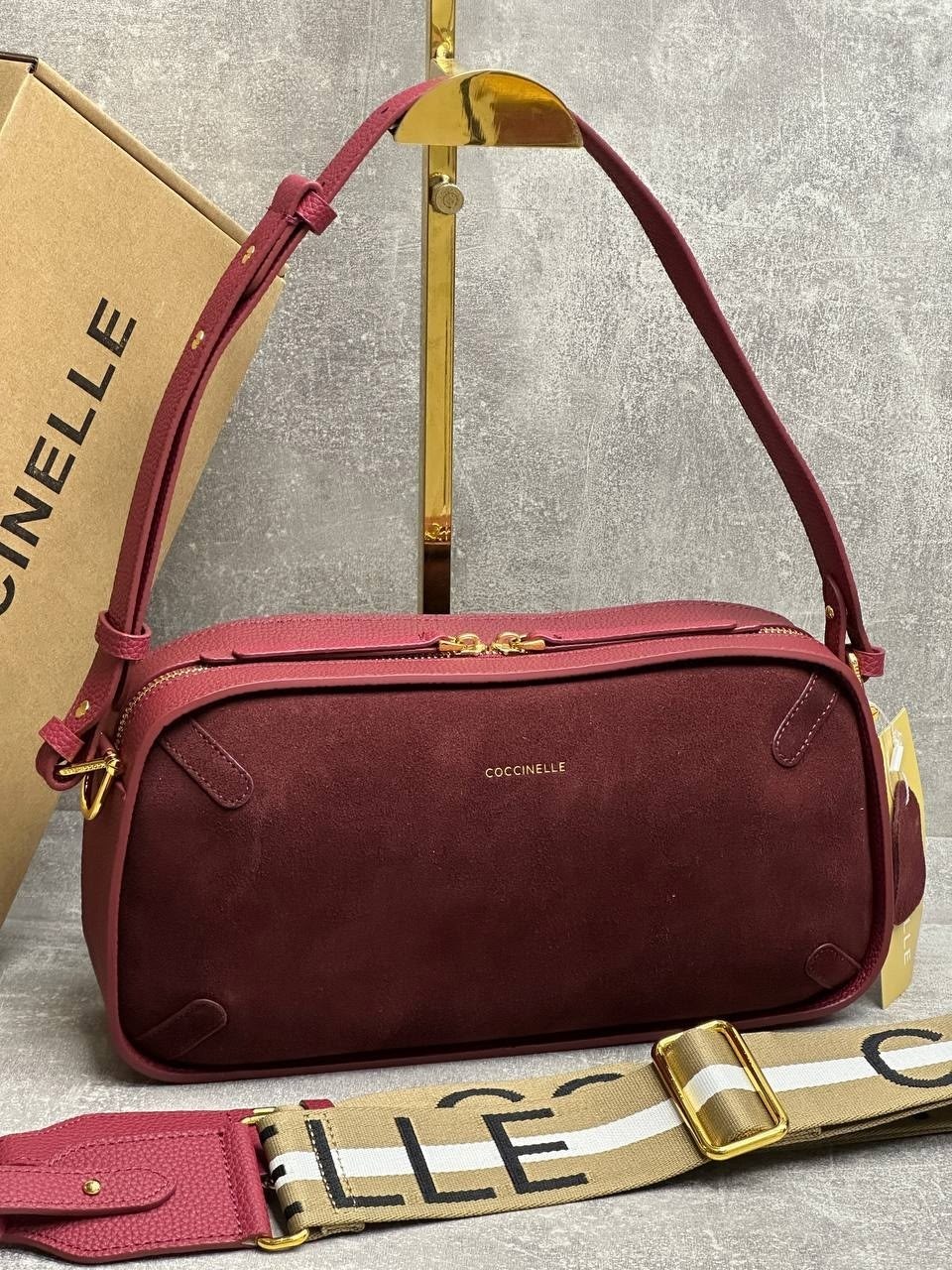 сумка coccinelle,женская сумка coccinelle,сумки,замшевая сумка,сумка arlettis coccinelle бордовый