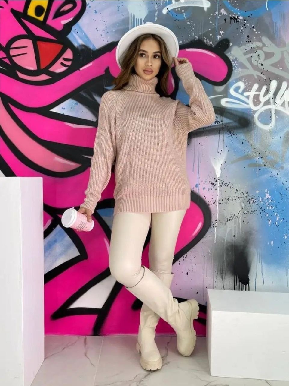 свитер оверсайз с горлом вязаный теплый beige,свитер оверсайз с горлом вязаная теплая,свитера женские,свитер женский зеленый,свитер вязаный женский