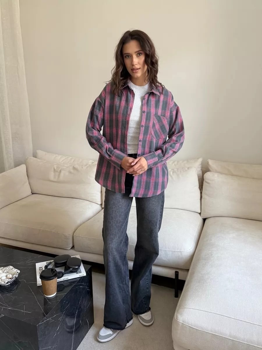 рубашка в клетку свободного кроя,рубашка в клетку свободная,рубашка в клетку,рубашка женская,рубашка оверсайз в клетку удлиненная