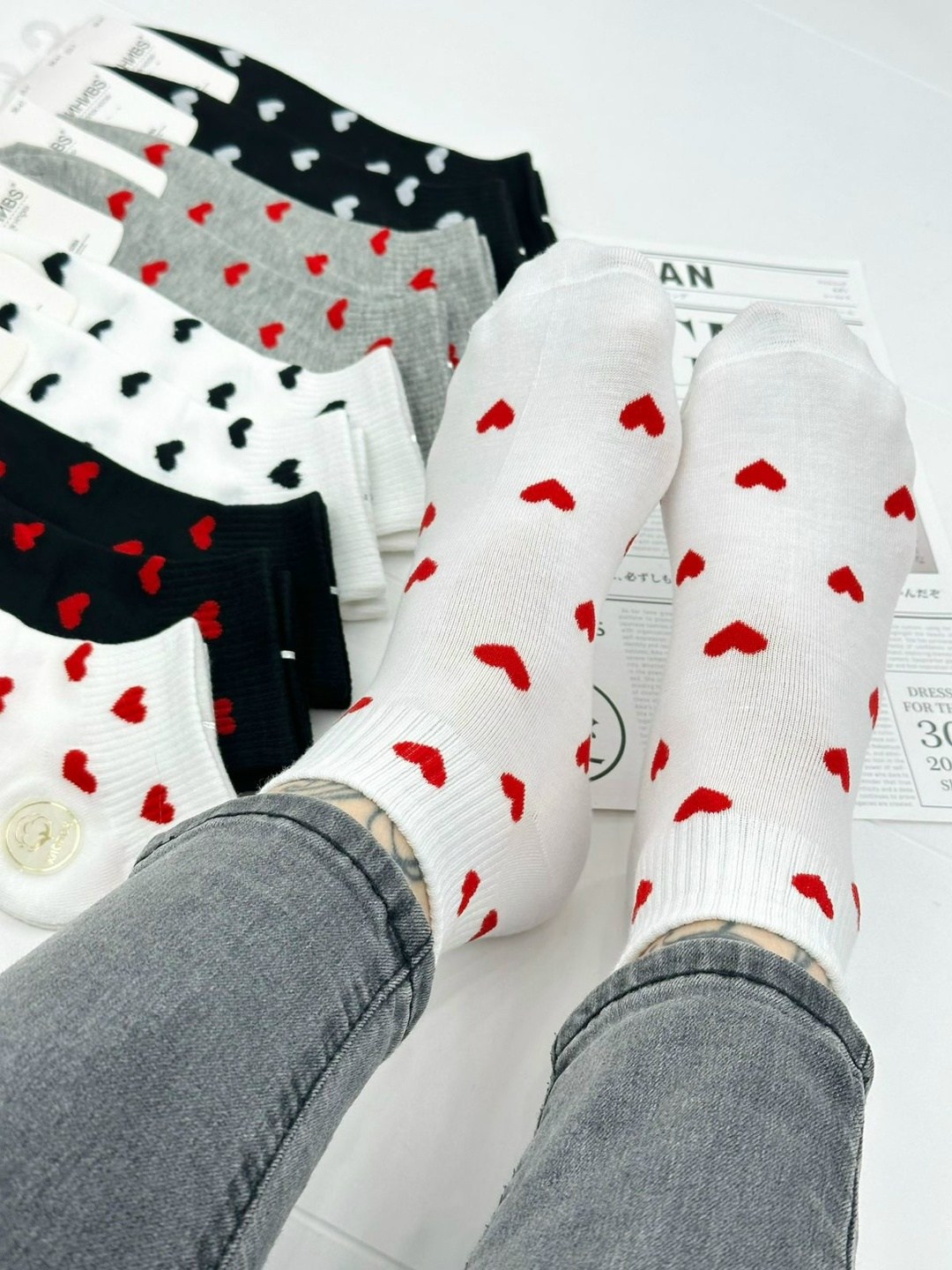 носки женские,носки женские 10 пар,носки женские короткие с сердечками,носки с сердечками,женские носки короткие