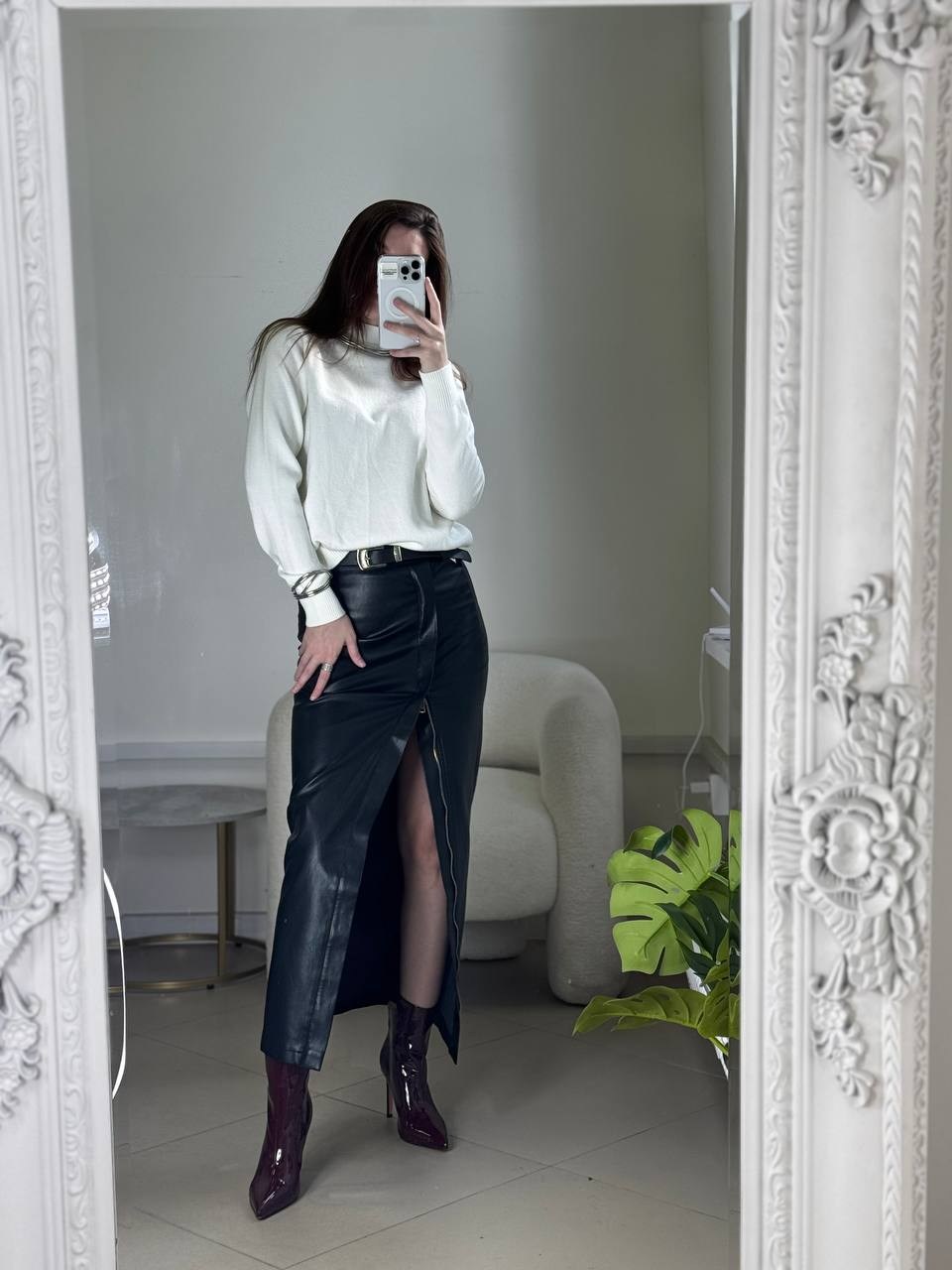 юбка из искусственной кожи,юбка кожаная миди с разрезом,кожаная юбка с разрезом,длинная кожаная юбка,юбка из экокожи миди