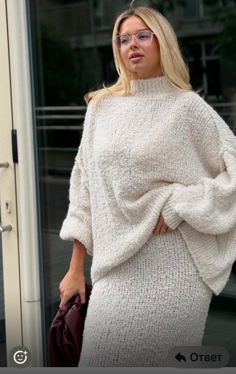 костюм с юбкой вязаный,теплый вязаный костюм с юбкой,вязаные костюмы,костюм женский вязаный с юбкой оверсайз,вязаный костюм женский с юбкой