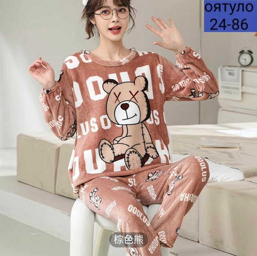 теплая пижама,теплая пижама женская,пижама женская,пижама женская со штанами теплая домашняя плюшевая,костюм теплый женский домашний пижама плюшевая