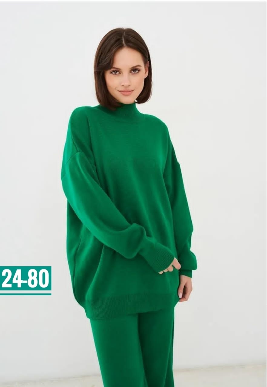 костюм вязаный с брюками,костюмы женские брючные,вязаные костюмы женские,костюм трикотажный женский с брюками широкими зеленый,костюм шерстяной