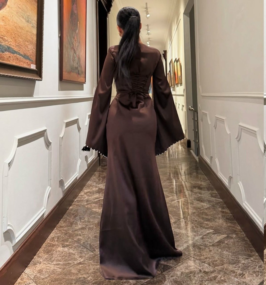 платье атласное,вечернее платье длинное,женские платья длинные,элегантное платье,вечернее платье с длинными рукавами