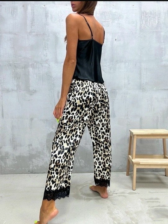 леопардовая шелковая пижама,пижама леопард,пижама со штанами шелковая,пижама женская шелковая cо штанами,пижамы женски