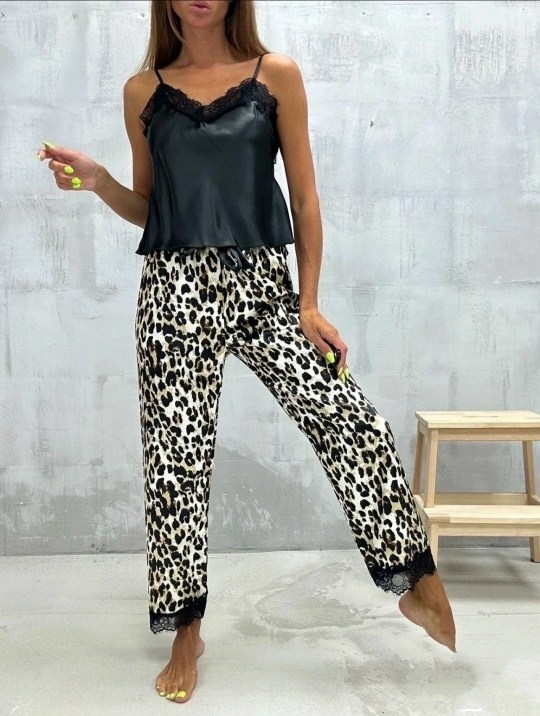 леопардовая шелковая пижама,пижама леопард,пижама со штанами шелковая,пижама женская шелковая cо штанами,пижамы женски