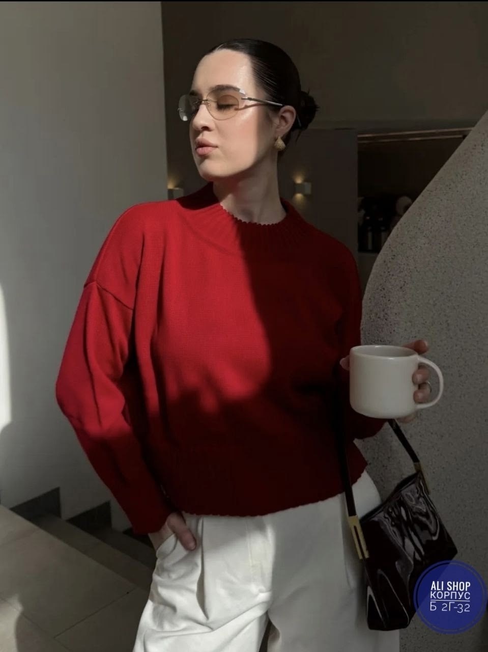 джемпер оверсайз,свитер женский оверсайз,красный свитер,вязаный свитер оверсайз,кофта женская