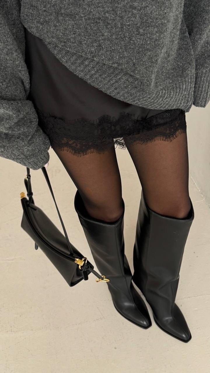 высокие сапоги,кружевная юбка,юбка с кружевами,модные сапоги,сапоги трубы