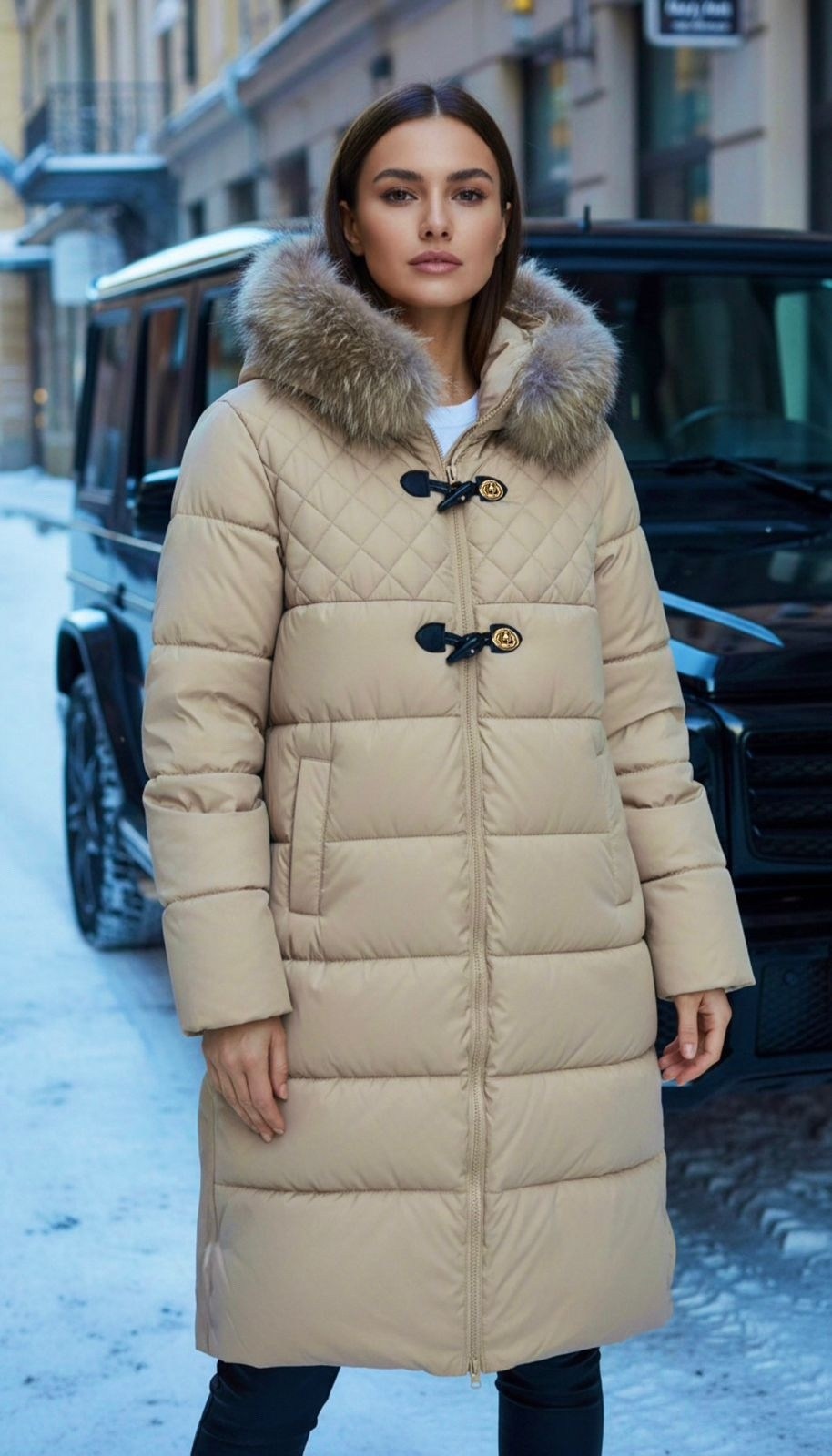 стильные пуховики,женские пуховики,пуховик,женский зимний пуховик,бежевый пуховик