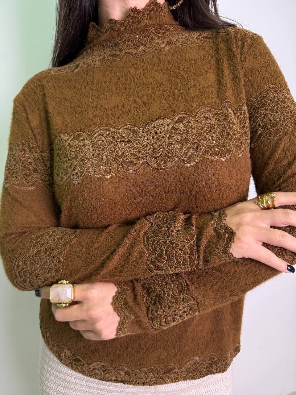 свитер джемпер,кашемировый свитер с кружевами,коричневый свитер,коричневый джемпер,свитера женские