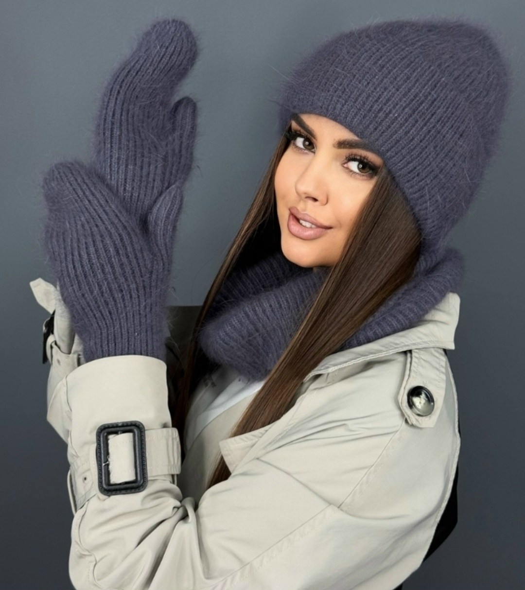 снуд ангора,комплект ангора шапка и снуд,шапка ушанка женская вязаная ангора,комплект шапка снуд варежки,варежки женские ангора