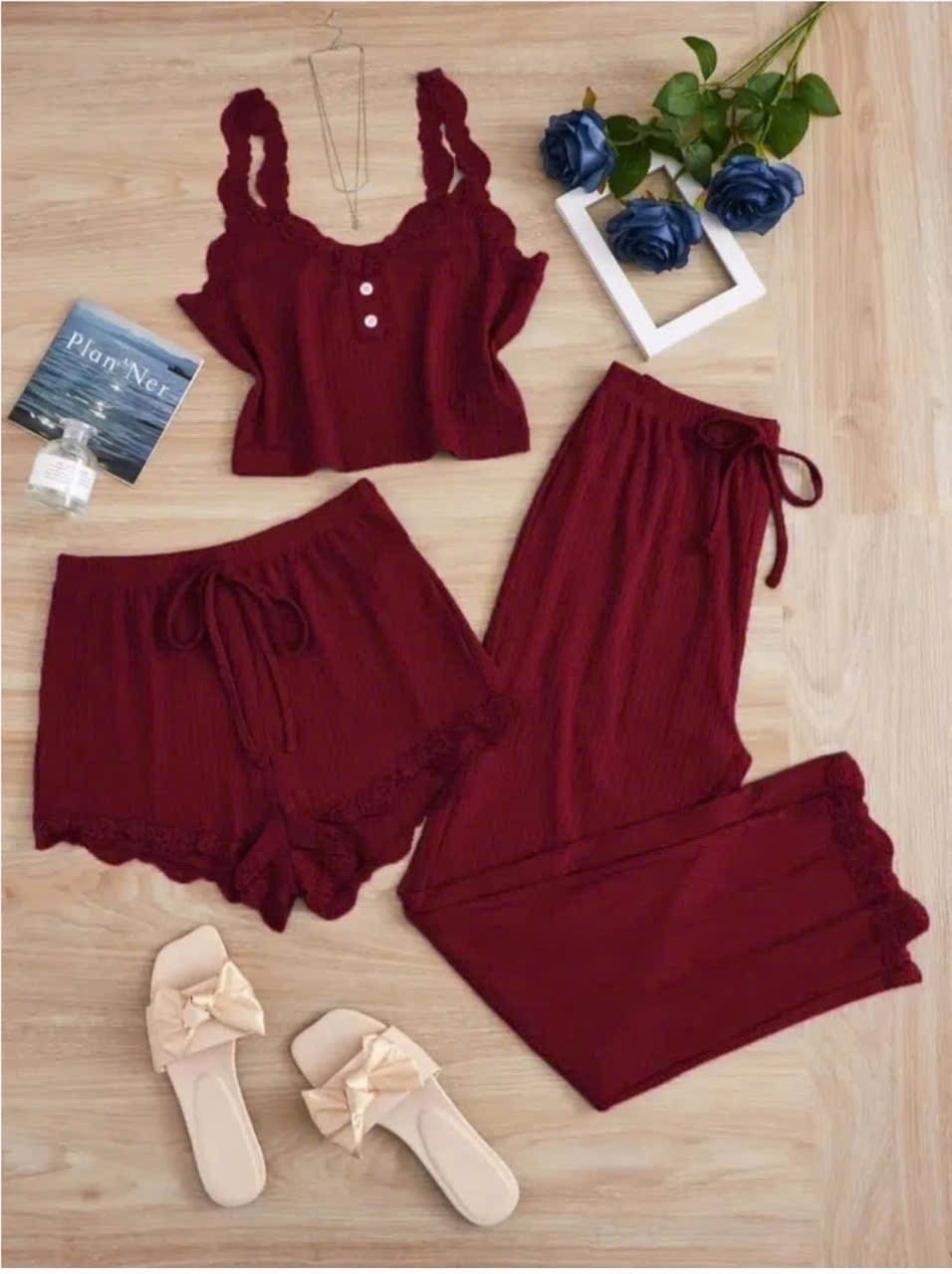 женский пижамный комплект,пижама тройка с шортами и штанами,комплект пижама,пижама тройка с шортами,комплект одежды