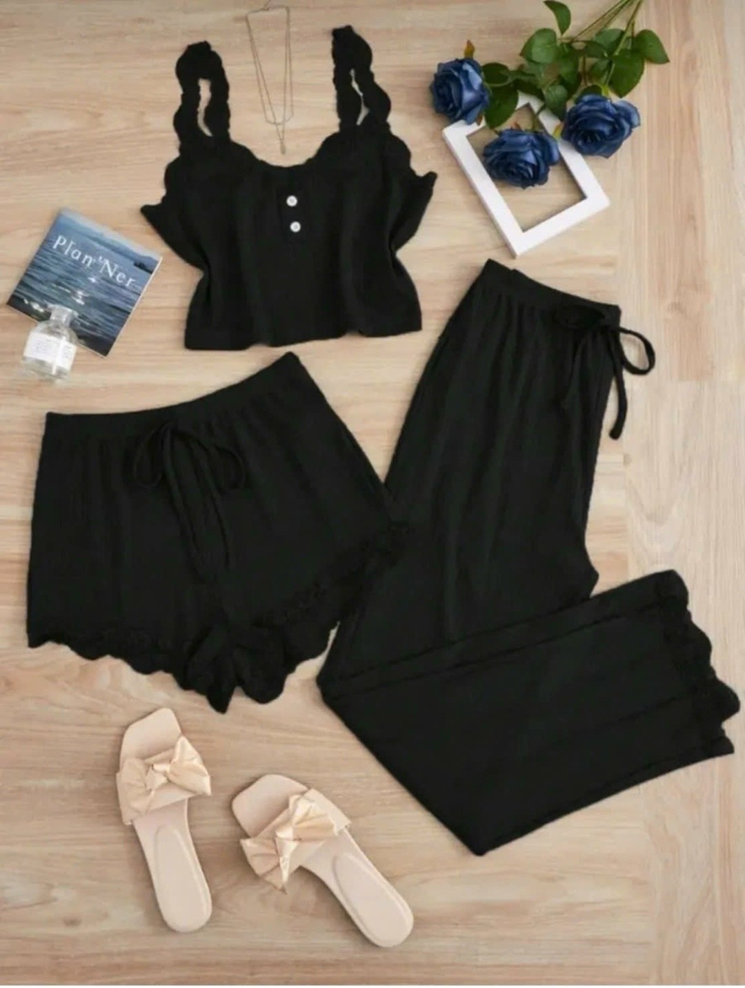 женский пижамный комплект,пижама тройка с шортами и штанами,комплект пижама,пижама тройка с шортами,комплект одежды