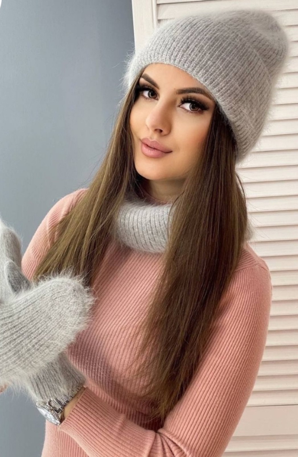 снуд ангора,комплект ангора шапка и снуд,шапка ушанка женская вязаная ангора,комплект шапка снуд варежки,варежки женские ангора