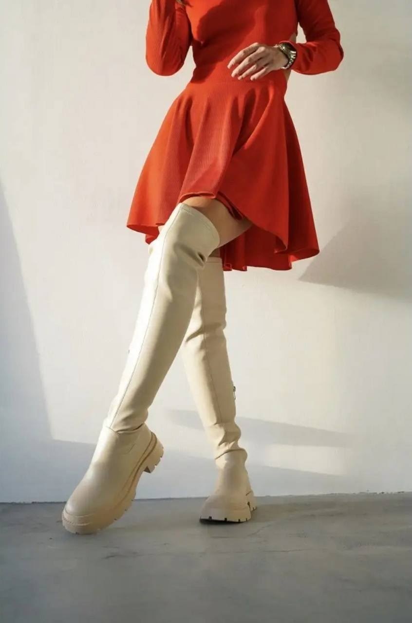 ботфорты женские,ботфорты демисезонный,ботфорт,демисезонные сапоги,красное платье с ботфортами