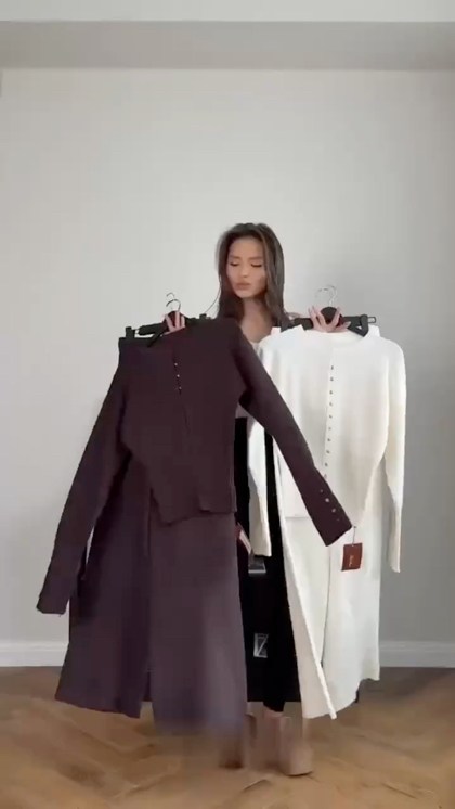 трикотажные костюмы,длинное пальто,элегантные платья,стильные наряды,модные наряды