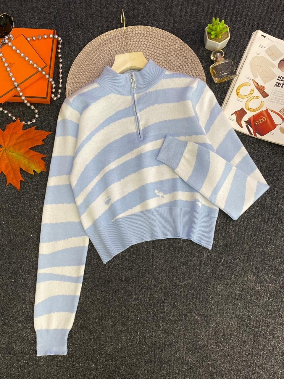 свитер женский в полоску,свитера женские,модные свитера,свитер на молнии в полоску,женская кофта