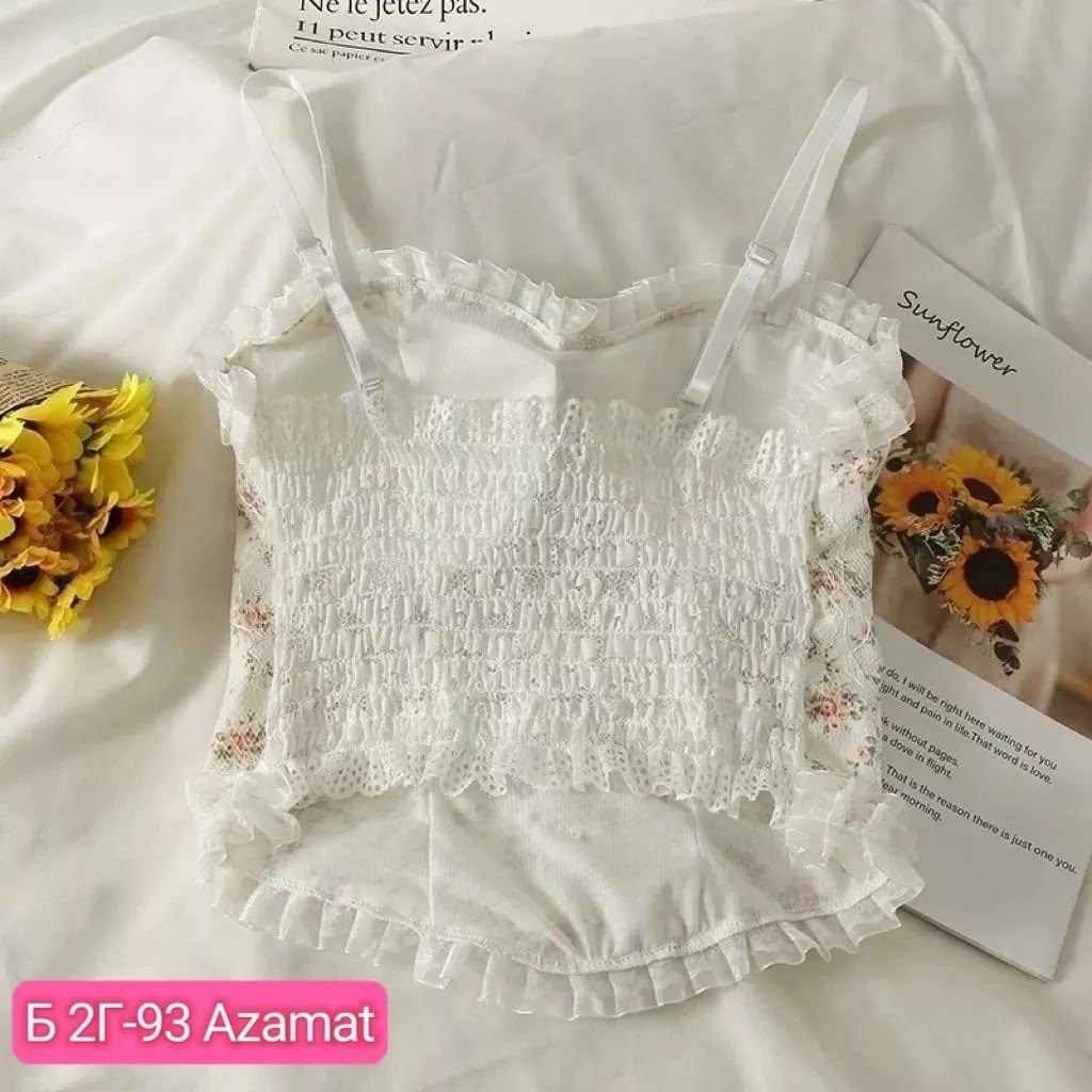 топ с оборками,топ женский кружевной,майка кружевная,кружевной топ,кружевная майка на бретельках белая