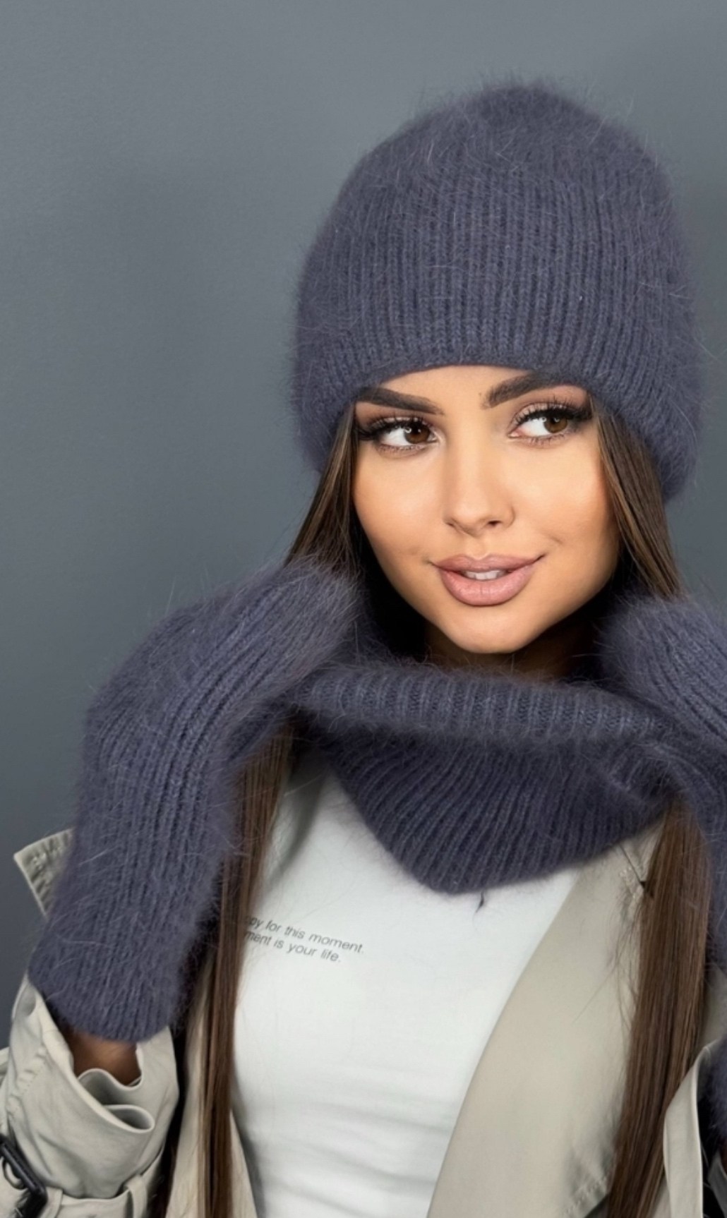 снуд ангора,комплект ангора шапка и снуд,шапка ушанка женская вязаная ангора,комплект шапка снуд варежки,варежки женские ангора