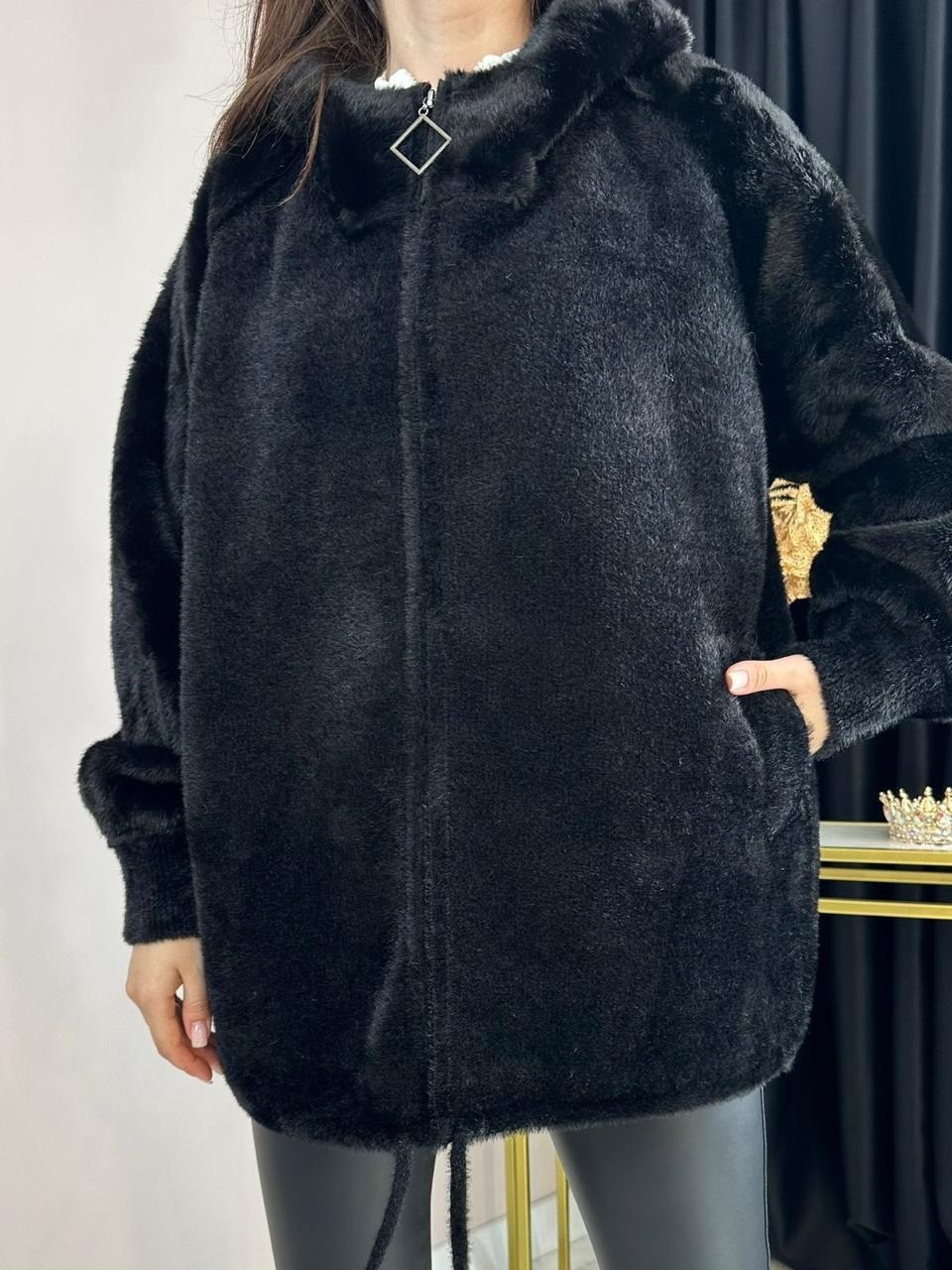 стильное пальто,шуба искусственная экошуба с капюшоном fashionsmart,кардиган пушистый,черный кардиган,шуба искусственная зимняя с капюшоном fashion smart