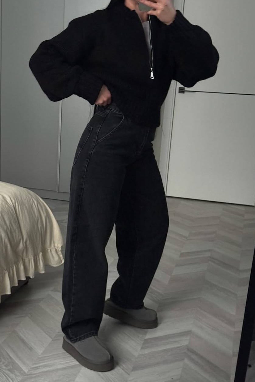 черные широкие джинсы,стиль одежды,образ с черными джинсами,женские джинсы