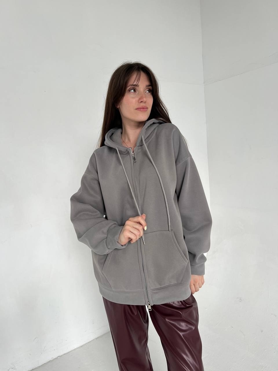 толстовка на молнии из футера 3х нит.начес серый,толстовка на молнии из футера 3х нит.начес серый макси,толстовка на молнии из футера 3х нит.начес сова серый,толстовка оверсайз,кофта на молнии оверсай