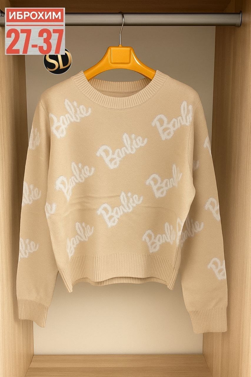 свитер оверсайз с надписью barbie,кофта женская,женский свитер,женский свитер оверсайз с надписью barbie,свитер