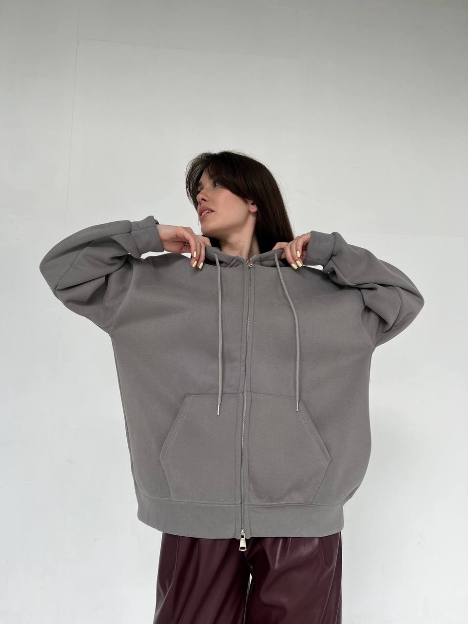 толстовка на молнии из футера 3х нит.начес серый,толстовка на молнии из футера 3х нит.начес серый макси,толстовка на молнии из футера 3х нит.начес сова серый,толстовка оверсайз,кофта на молнии оверсай