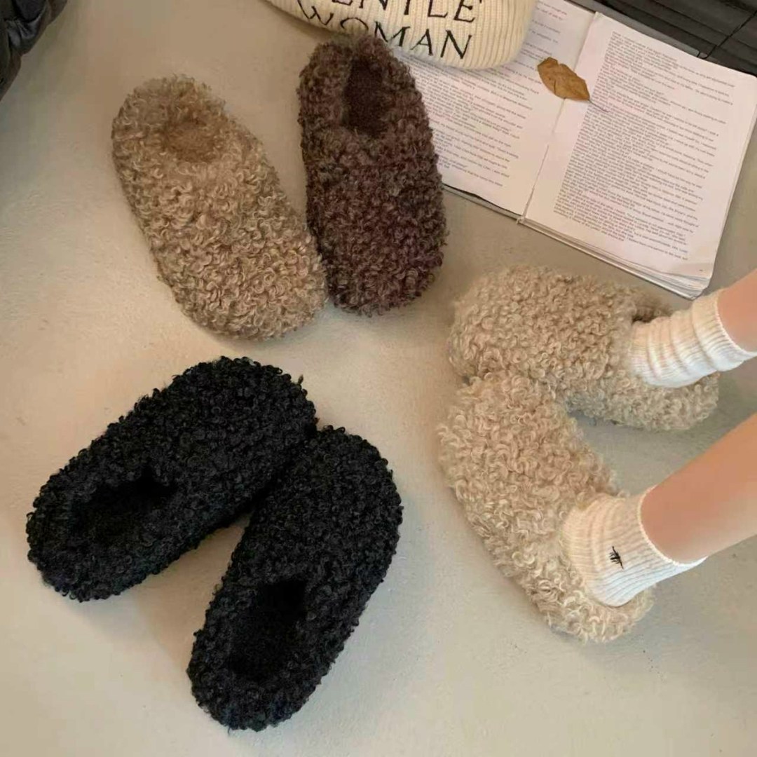 женские тапочки из овечьей шерсти,женские зимние теплые пушистые тапочки на толстой подошве,тапочки из овечьей шерсти для женщин,джум. модные теплые утолщенные тапочки из овечьей шерсти для женщин,жен