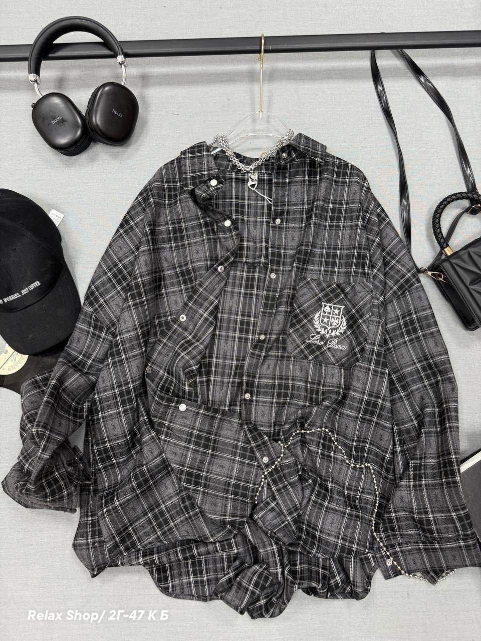 женская рубашка в клетку,женская рубашка в клетку оверсайз,рубашка в клетку оверсайз со стразами perferita,рубашка в клетку,рубашка в клетку оверсайз удлиненная