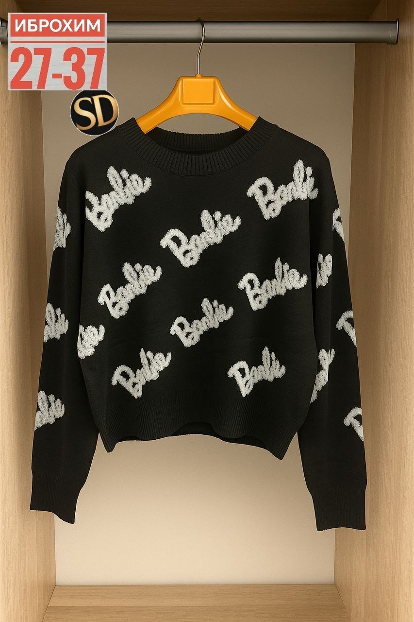 свитер оверсайз с надписью barbie,кофта женская,женский свитер,женский свитер оверсайз с надписью barbie,свитер