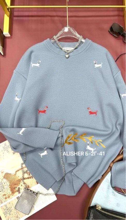 свитер с вышивкой таксы с комфортным кроем,свитер с вышивкой таксы,свитер beststyle с милыми вышитыми таксами,нежный свитер с собачками beststyle 540151261,свитер с вышивкой
