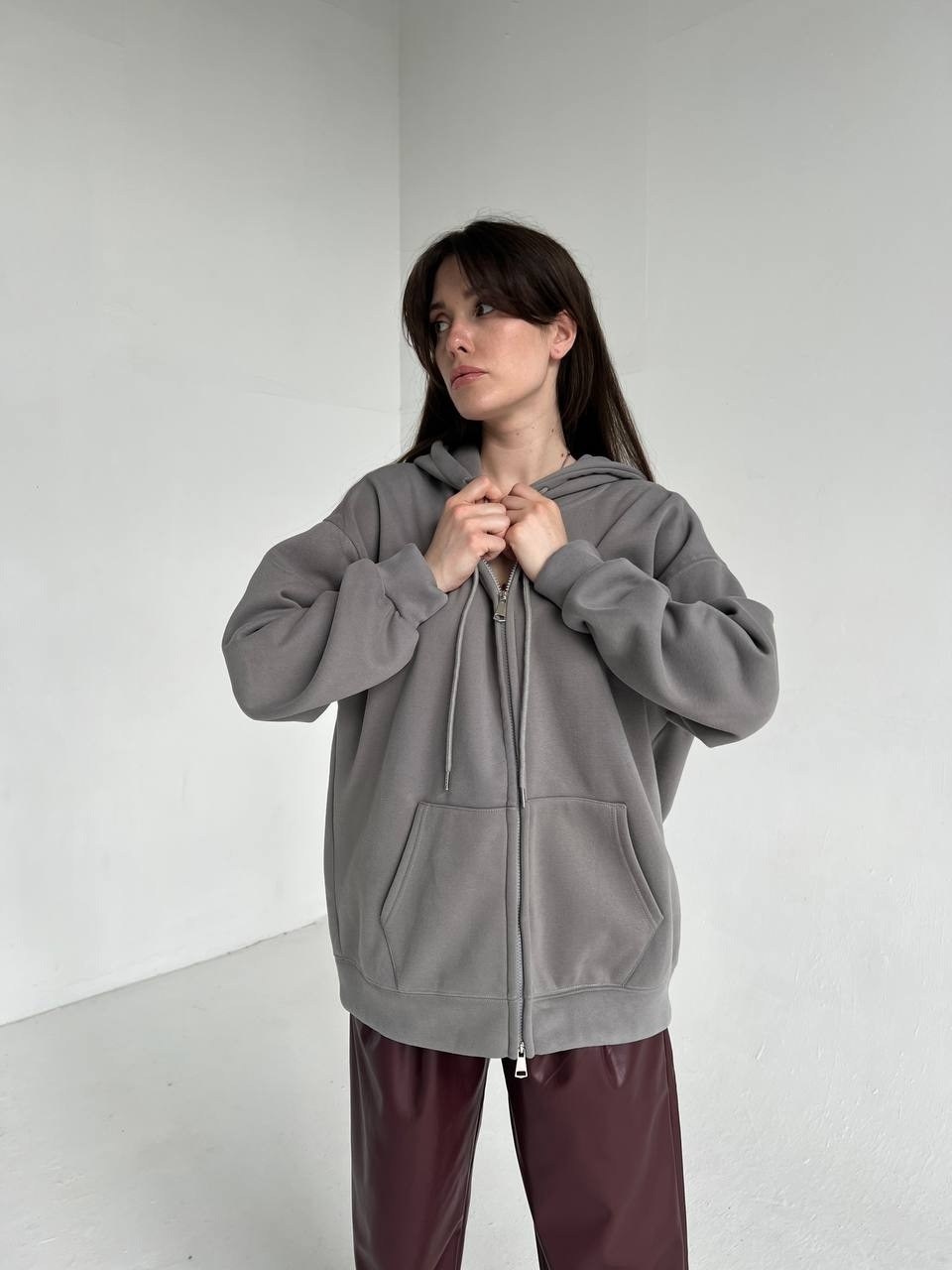 толстовка на молнии из футера 3х нит.начес серый,толстовка на молнии из футера 3х нит.начес серый макси,толстовка на молнии из футера 3х нит.начес сова серый,толстовка оверсайз,кофта на молнии оверсай