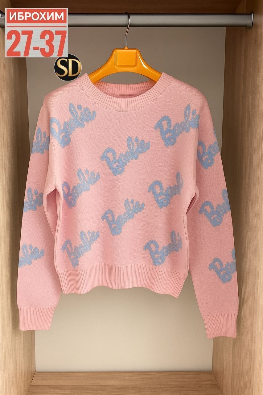 свитер оверсайз с надписью barbie,кофта женская,женский свитер,женский свитер оверсайз с надписью barbie,свитер