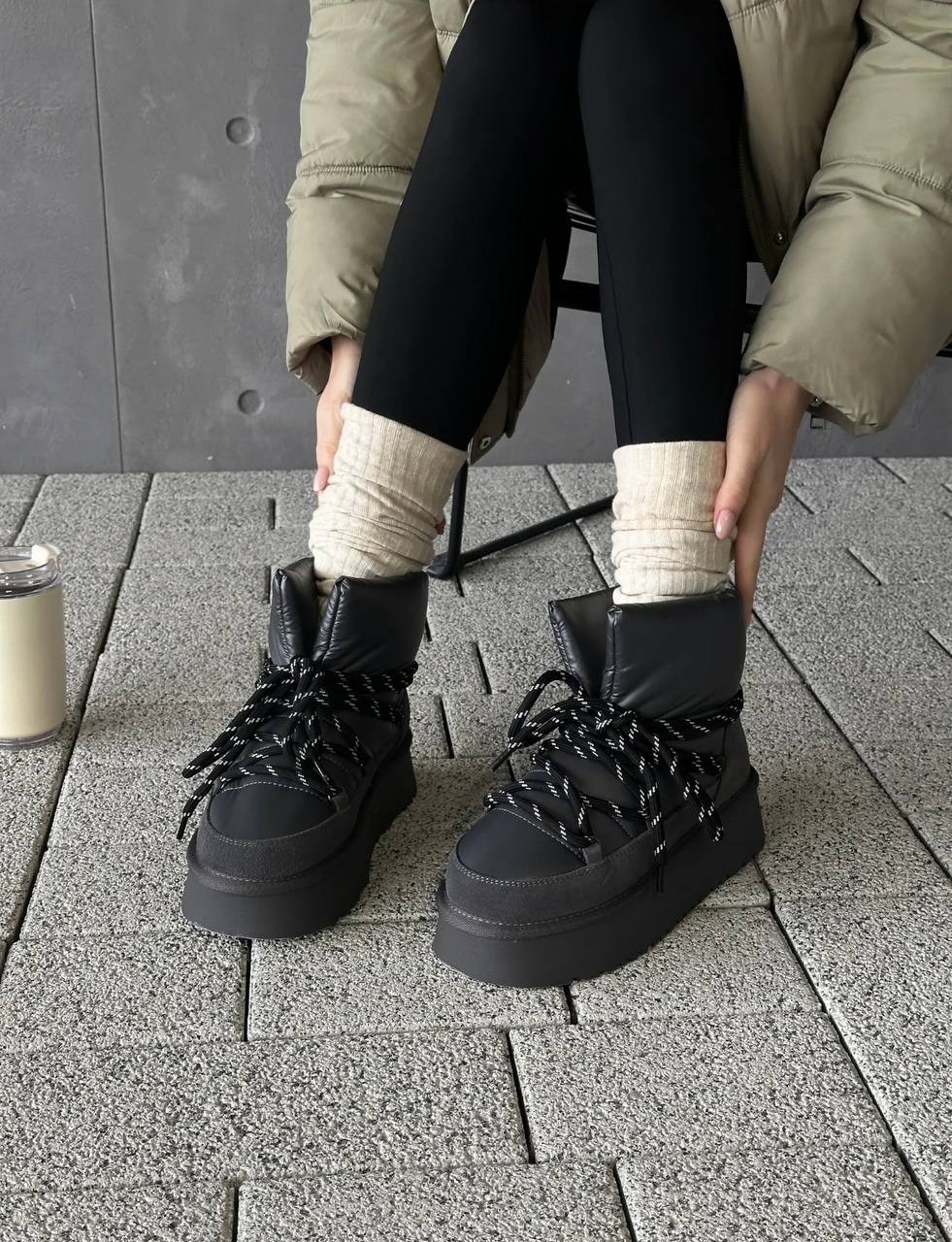 угги дутики на высокой платформе,,дутики женские,дутики tendance zf1480-7-2 черный,дутики