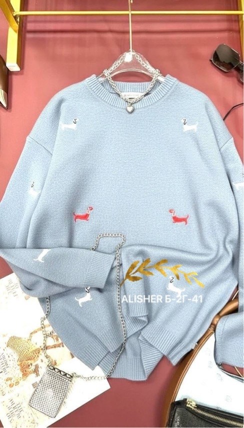 свитер с вышивкой таксы с комфортным кроем,свитер с вышивкой таксы,свитер beststyle с милыми вышитыми таксами,нежный свитер с собачками beststyle 540151261,свитер с вышивкой