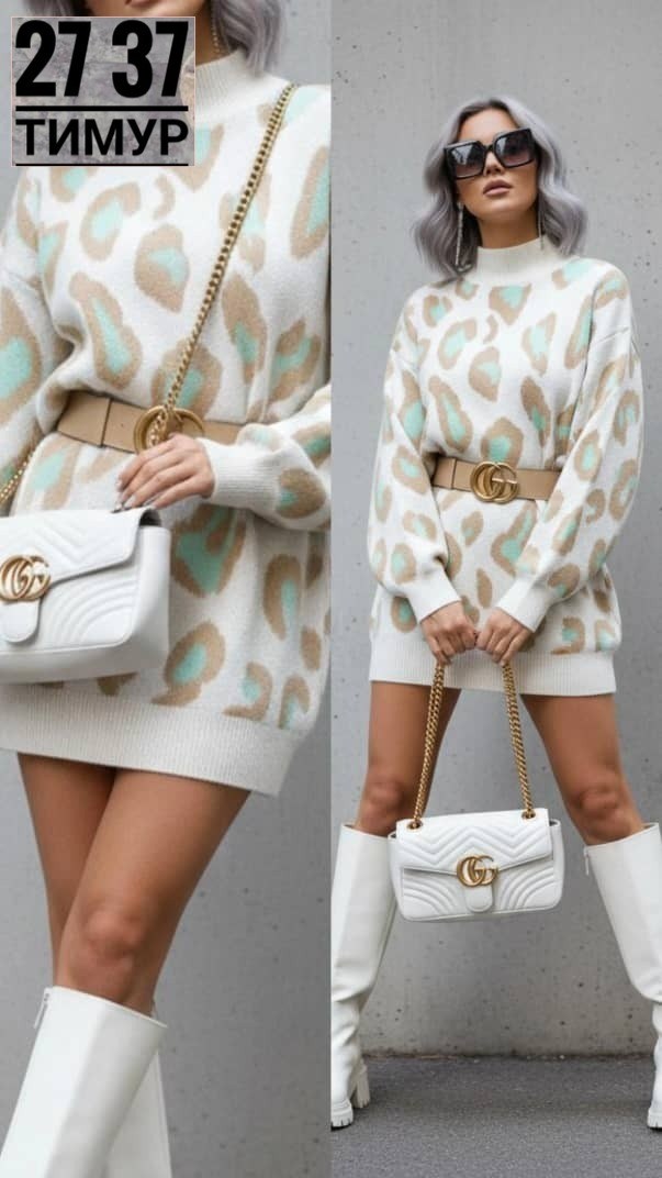 женская туника машинная вязка размер единый (42-48),туника женская,платье 7007 " узор-пятна леопарда № 1",туника-платье,женское платье туника принт леопард с горлом машинная вязка зима осень