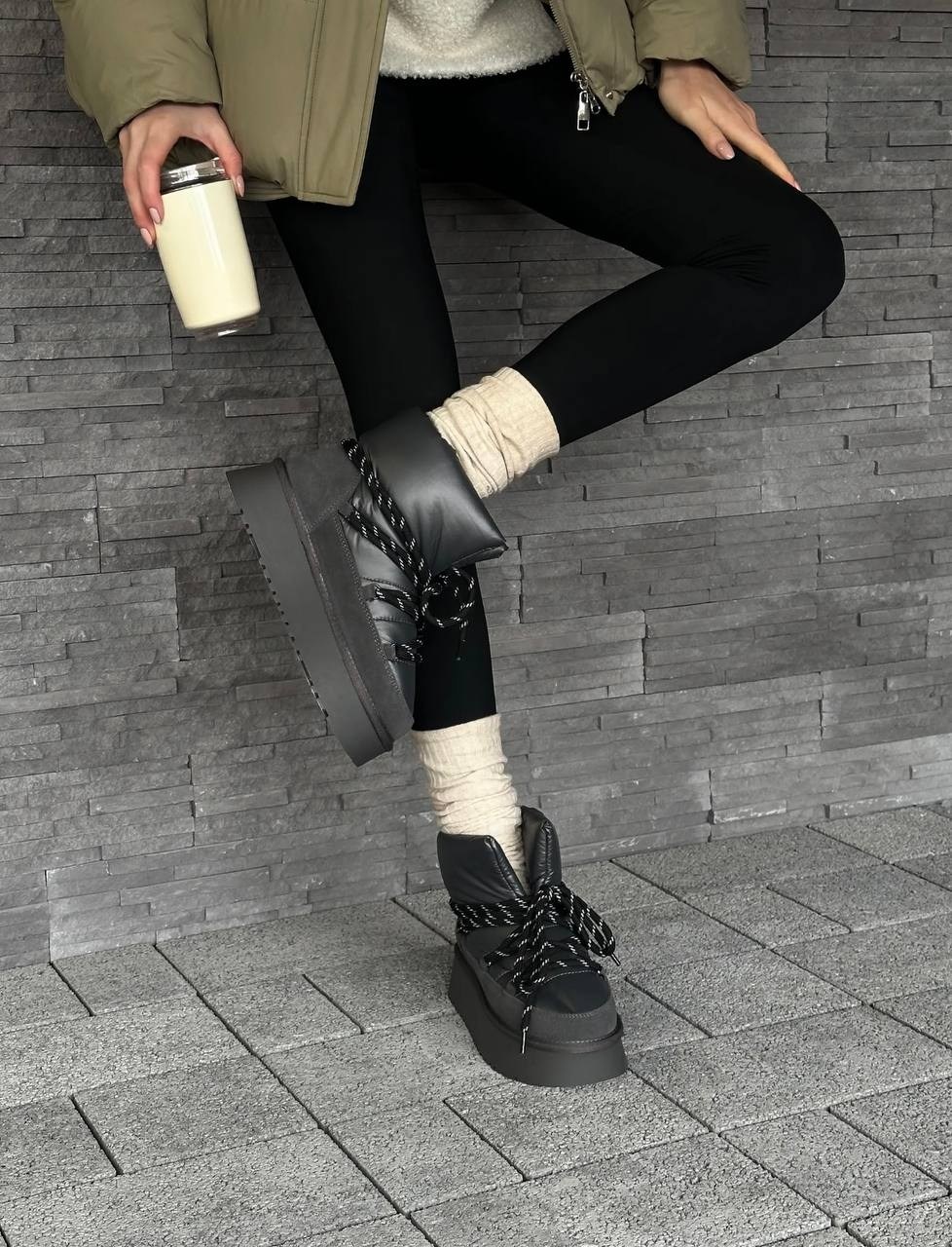 угги дутики на высокой платформе,,дутики женские,дутики tendance zf1480-7-2 черный,дутики