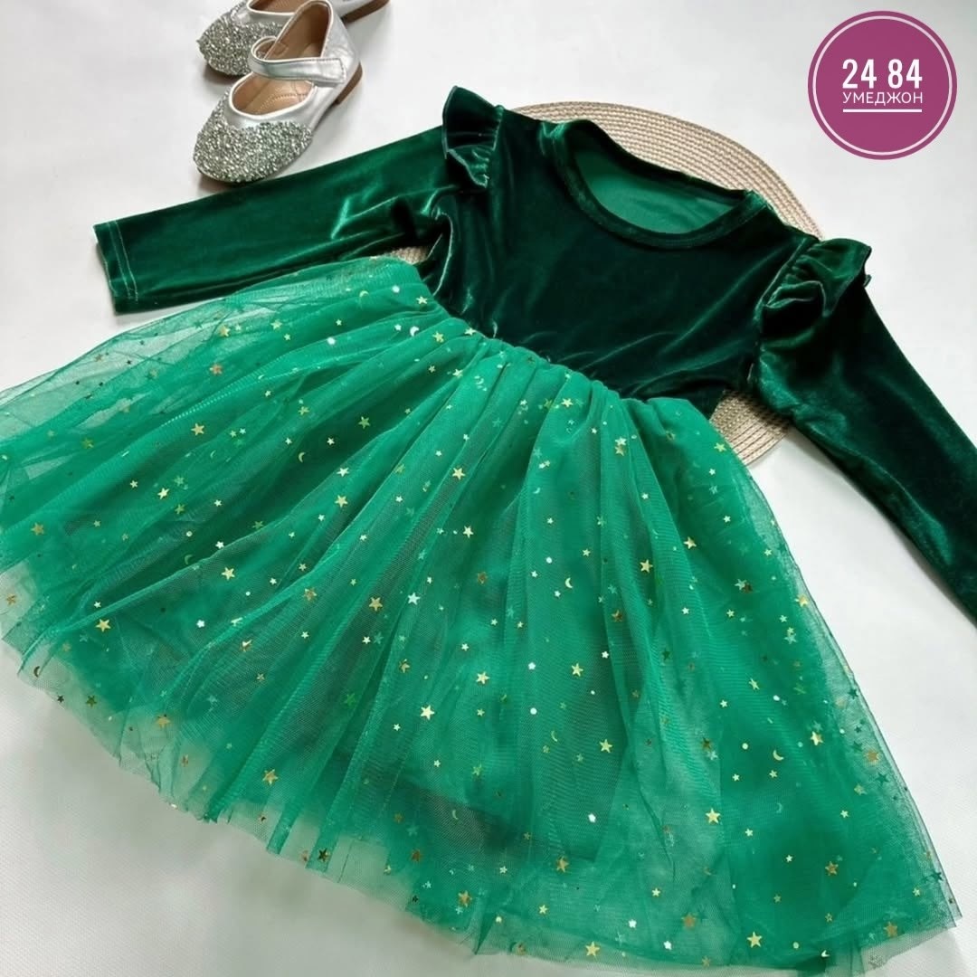 изумрудное платье для девочки,бархатное платье для девочки,платье для девочки,платье новогоднее,платье зеленое для девочки